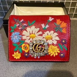 GUCCI Linea Ricami Small Red Embroidered Wallet